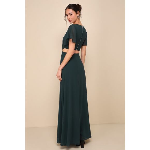 Lulus NWT Emerald Green Garden Bliss Maxi Dress Small Cut Out Formal Bridesmaid - Picture 3 of 9